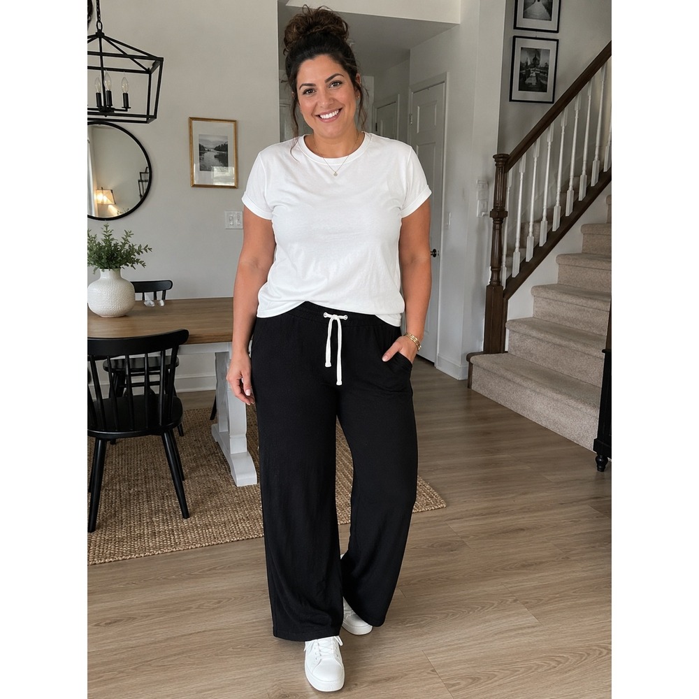 Kikit Soft Lounge Pants Large‎ Black Wide Leg Drawstring